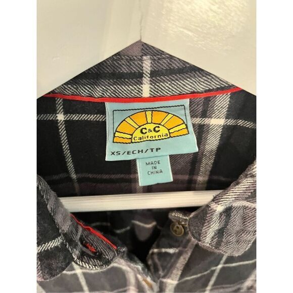 C&C California Gray Plaid Flannel Button Down Shirt sz XS - Picture 5 of 7